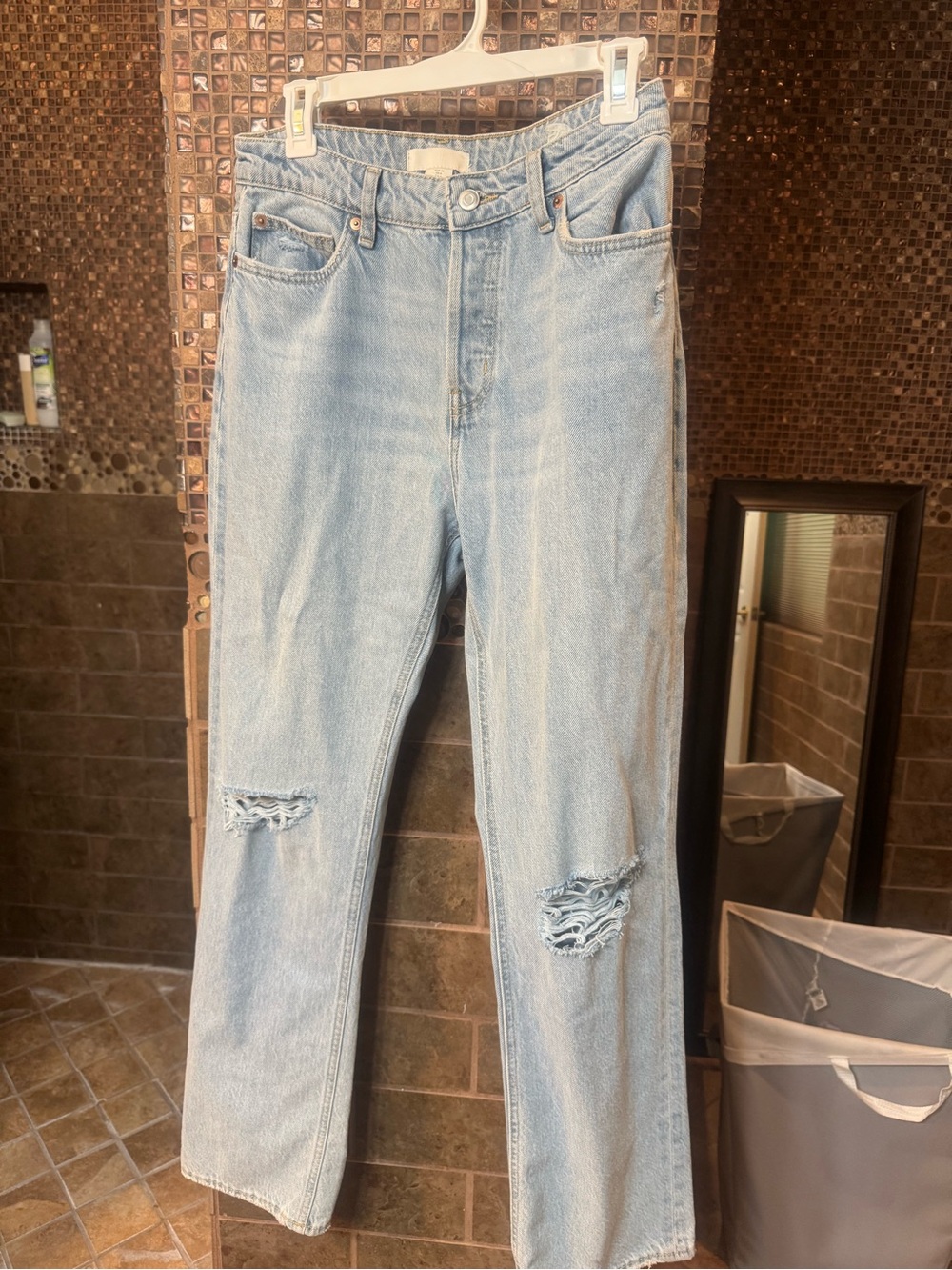 H&M Light Blue Straight Leg Distressed Jeans